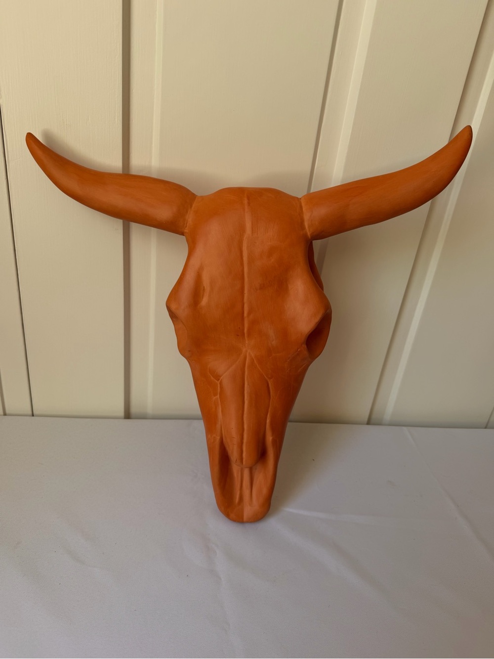 Terracotta Bull Skull Wall Accent - Warm Orange Decorative Piece